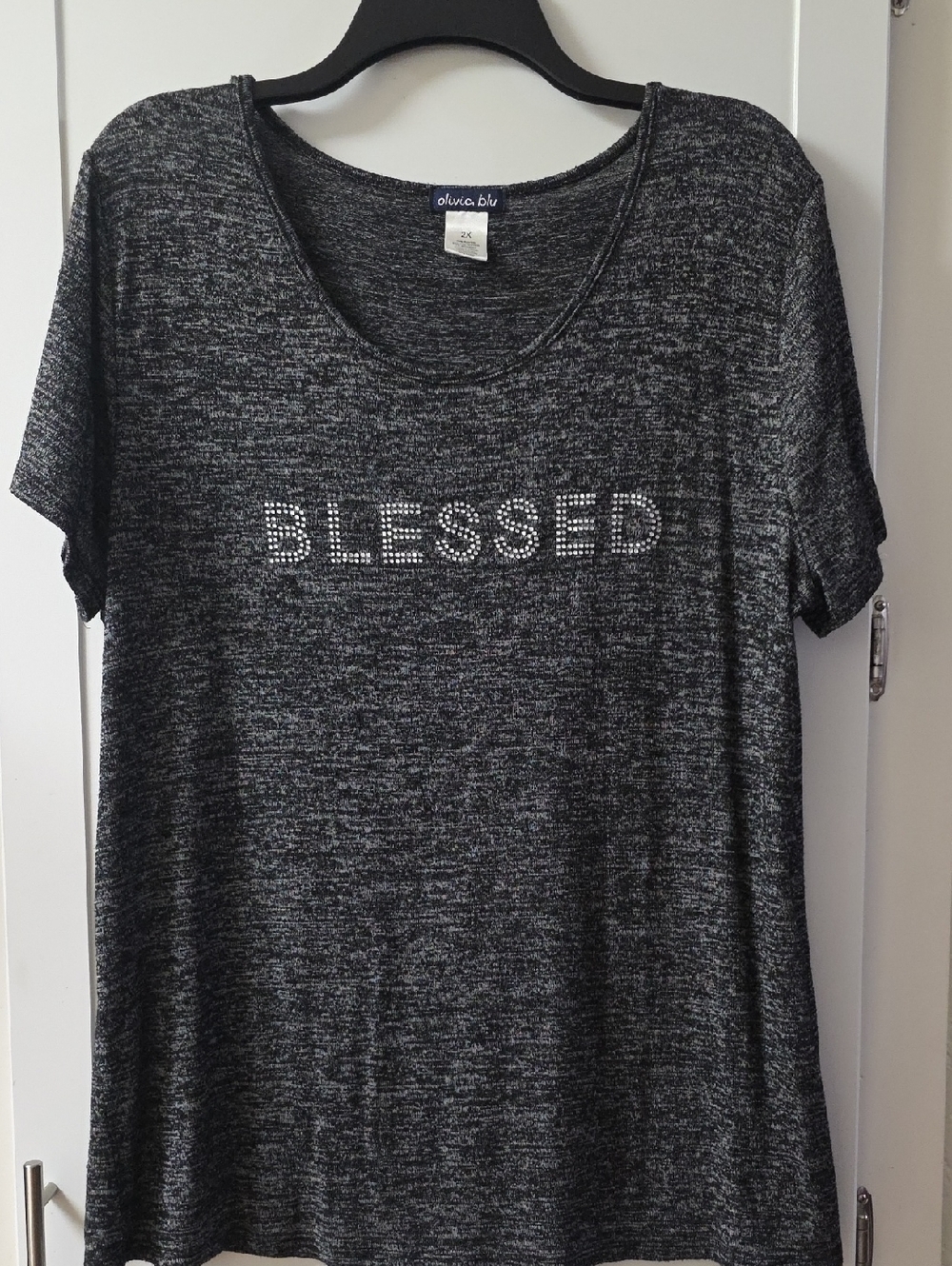 Olivia Blu 'Blessed' Short Sleeve Charcoal Gray Tee Size 2X